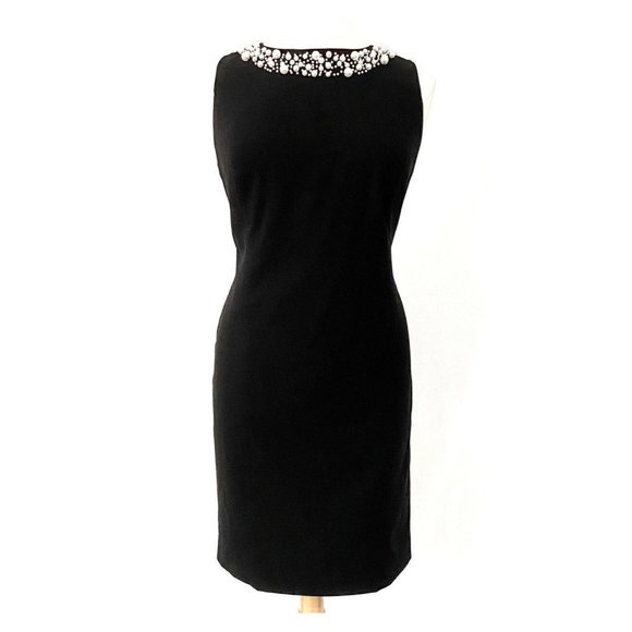Calvin Klein Sleeveless Pearl Embellished Neckline Black Sheath Dress Size 14W - Picture 3 of 9